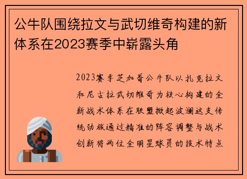 公牛队围绕拉文与武切维奇构建的新体系在2023赛季中崭露头角