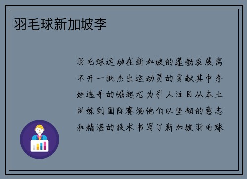 羽毛球新加坡李
